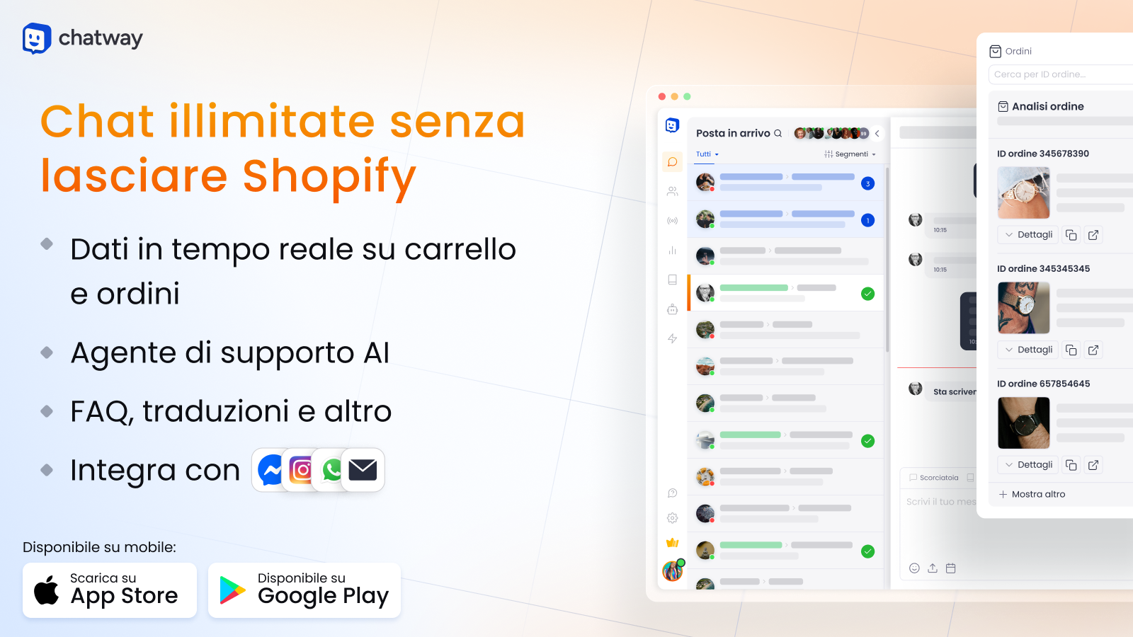 Live chat, chatbot IA, FAQ e WhatsApp per supporto e aiuto