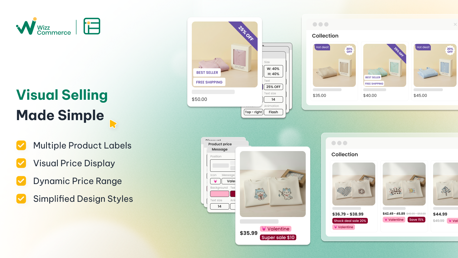 Product label, Price badge, Compare at price, Price range
