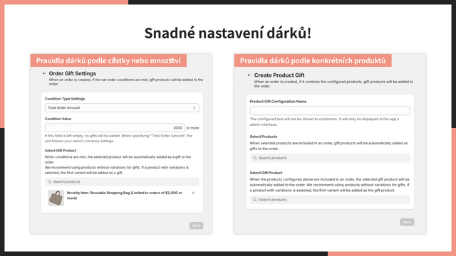 Snadné nastavení dárků!