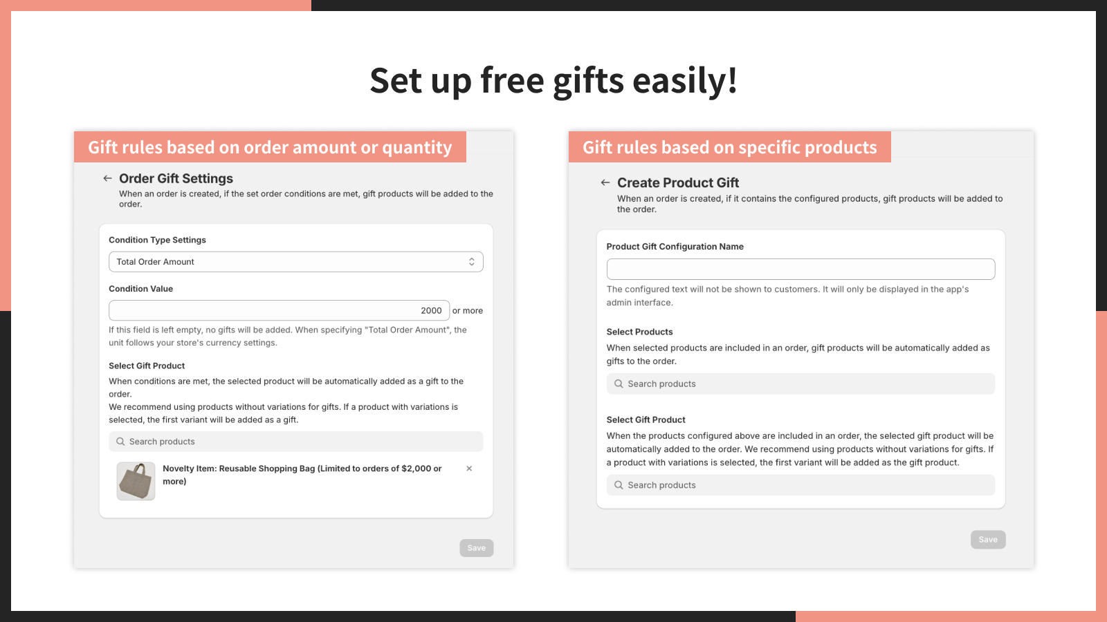 Set up free gifts easily!