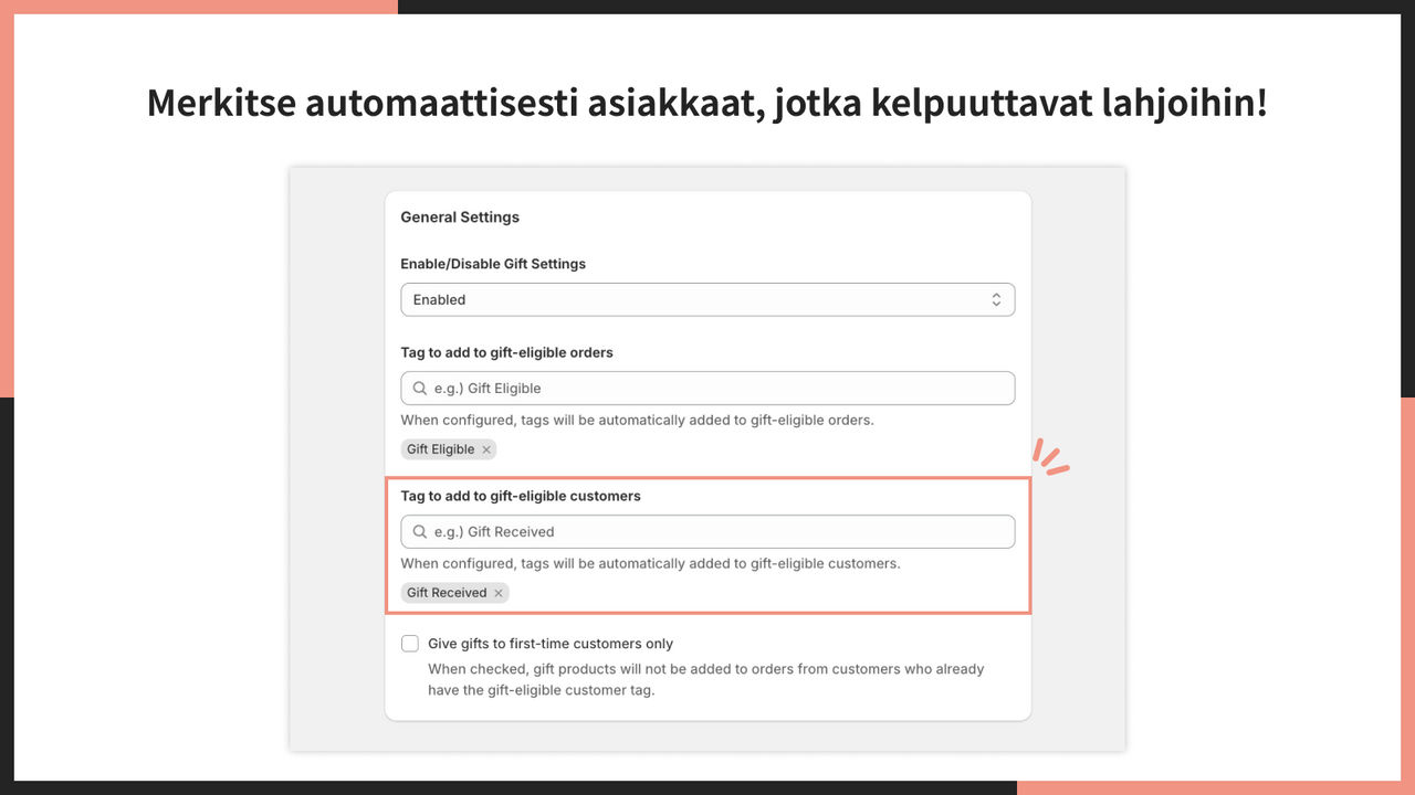 Merkitse automaattisesti asiakkaat, jotka kelpuuttavat lahjoihin