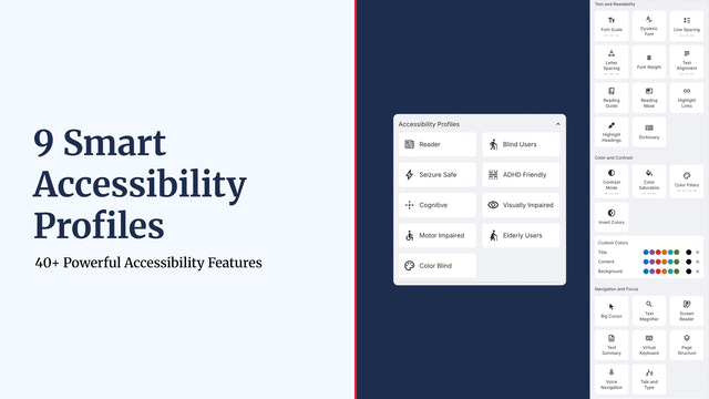 9 Smart Accessibility Profiles & 40+ Accessibility Features.