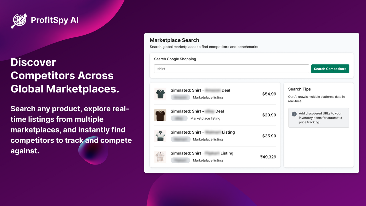 Discover Competitors Across Global Marketplaces.