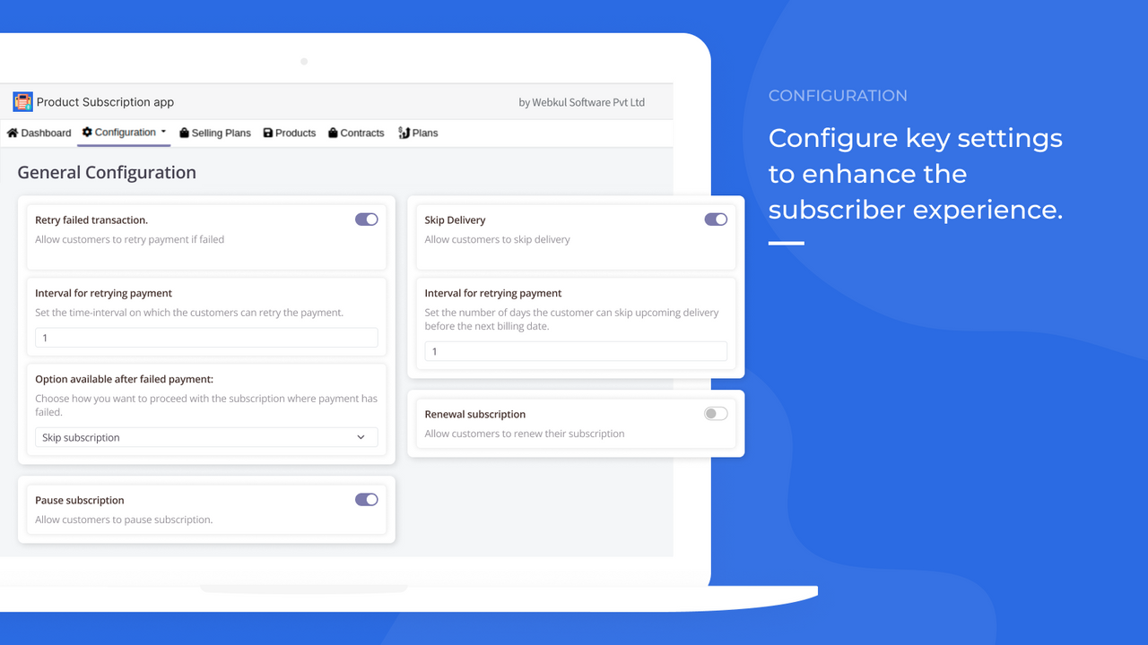 Webkul Product Subscriptions configuration page