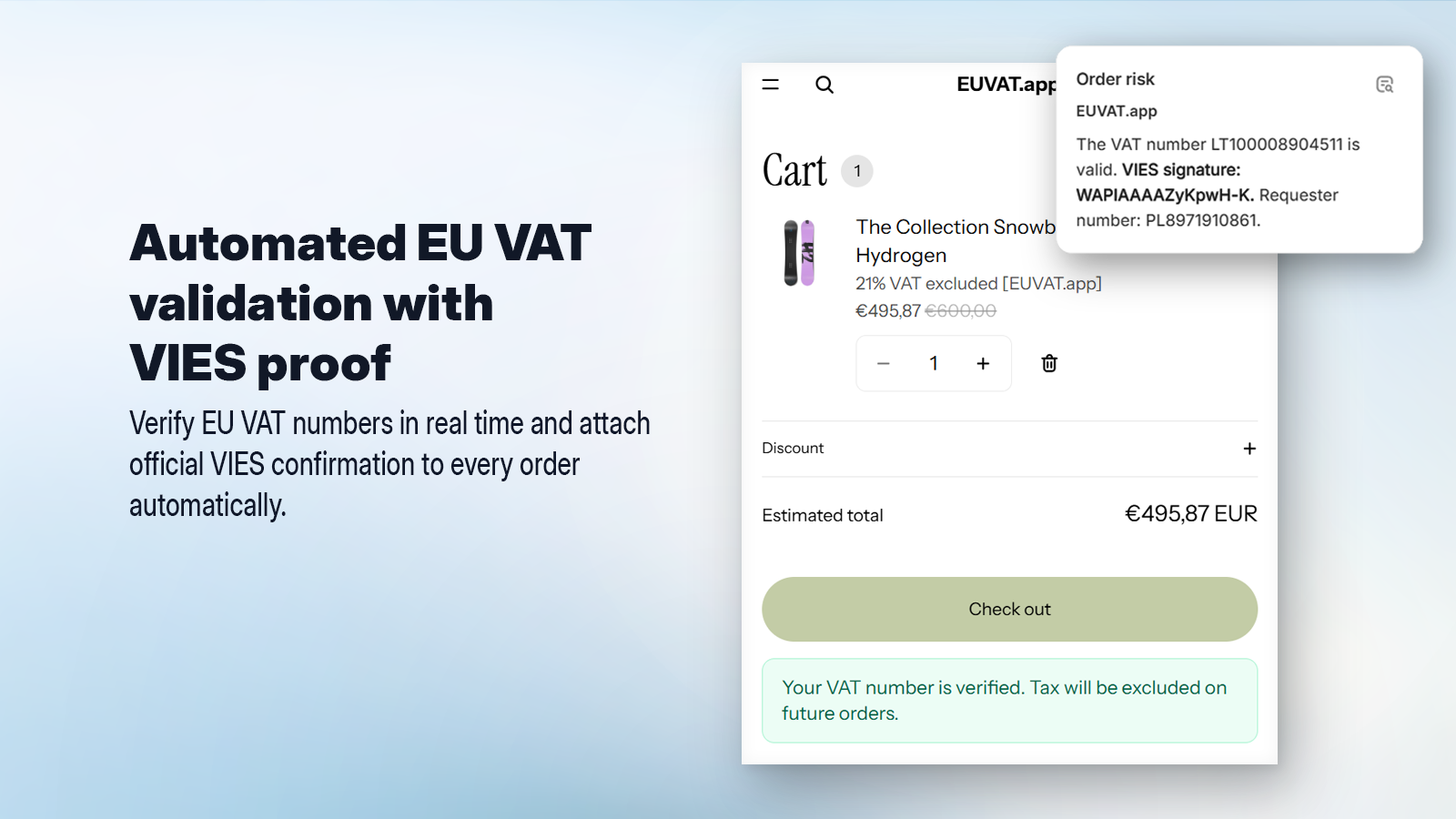 Automated EU VAT validation with VIES proof