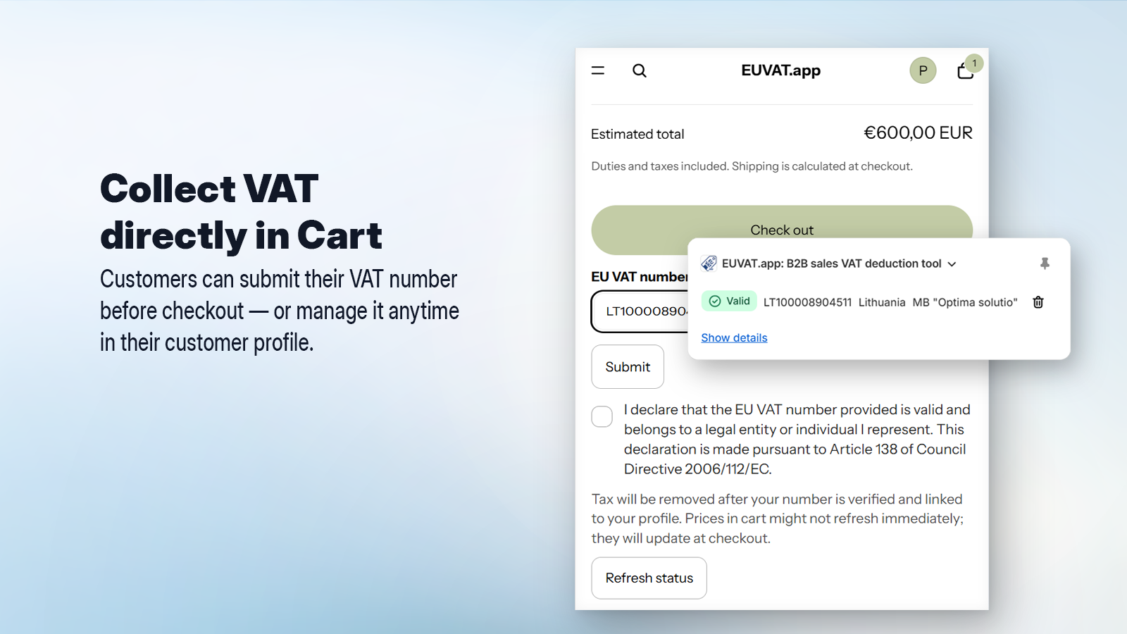 Collect VAT directly in Cart