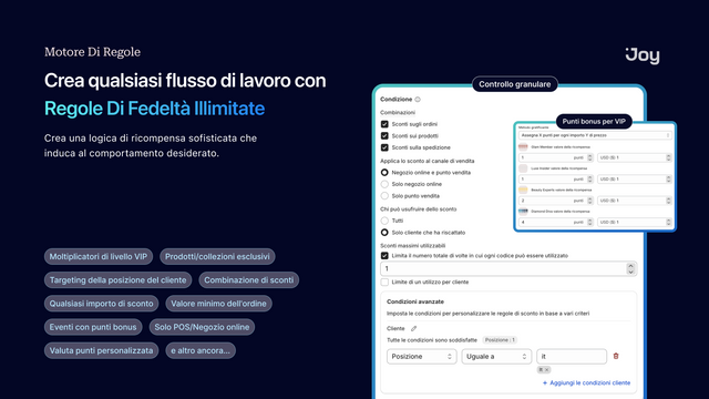 Motore regole fedeltà personalizzabile con moltiplicatori