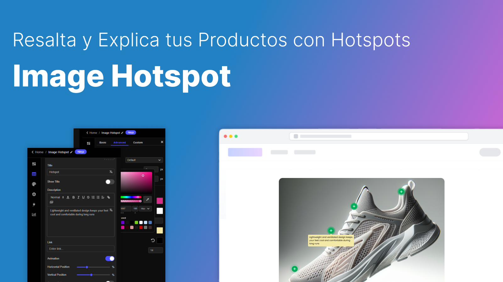 Muestra detalles del producto con hotspots interactivos