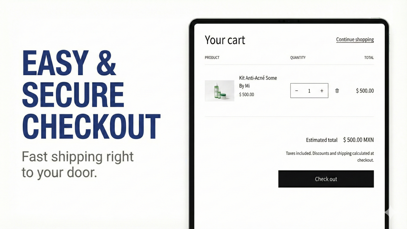 EASY & SECURE CHECKOUT app screen with final total