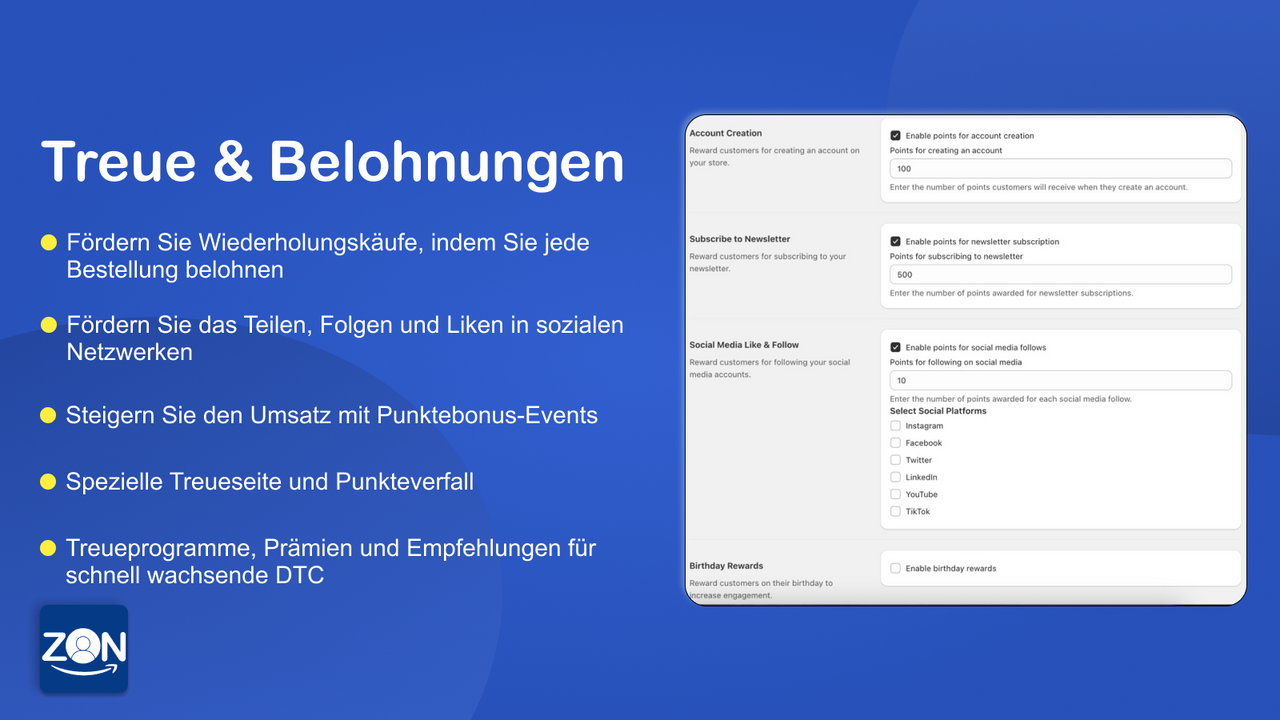 Treue und Belohnungen für die Shopify Store-App