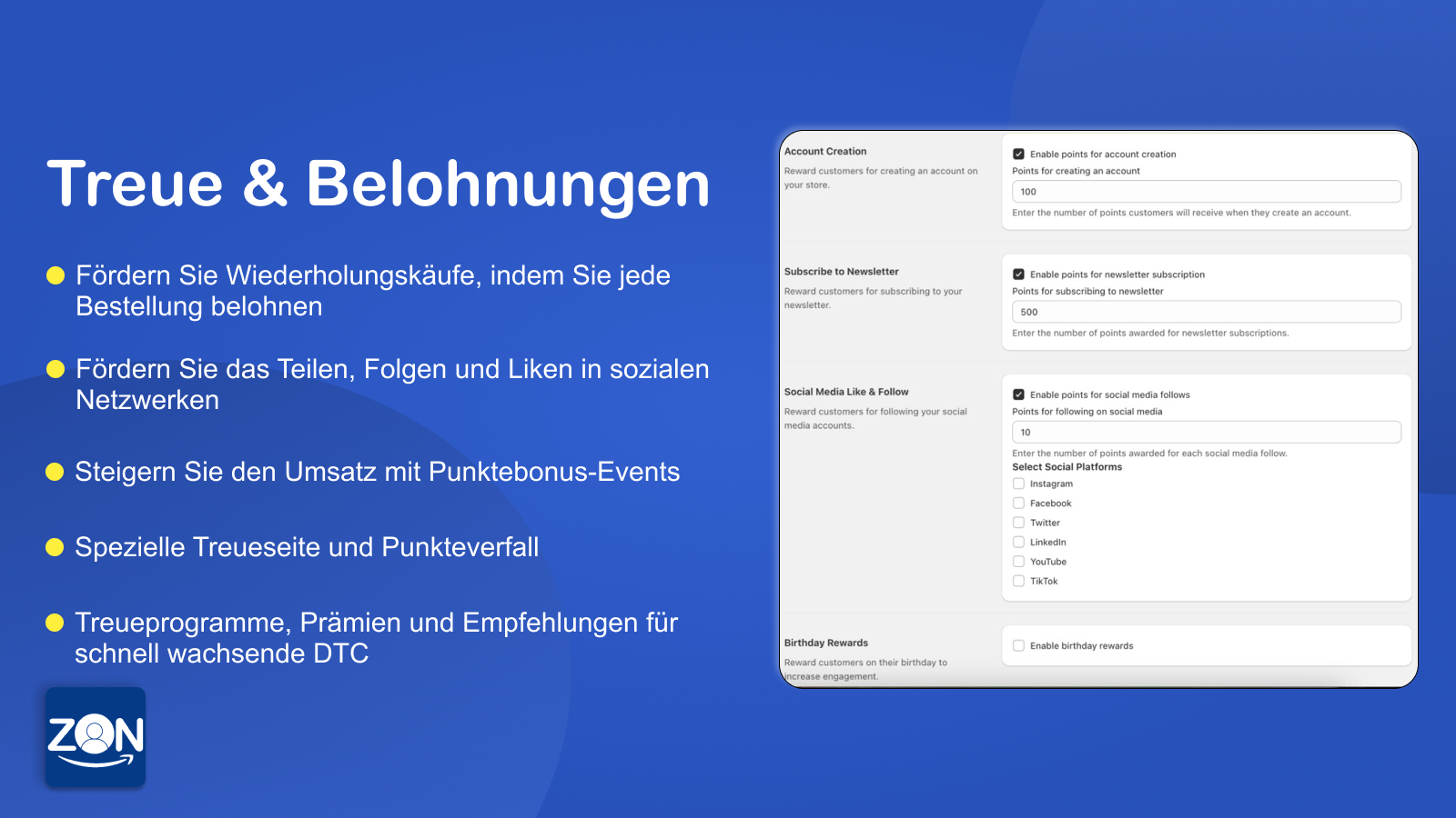 Treue und Belohnungen für die Shopify Store-App