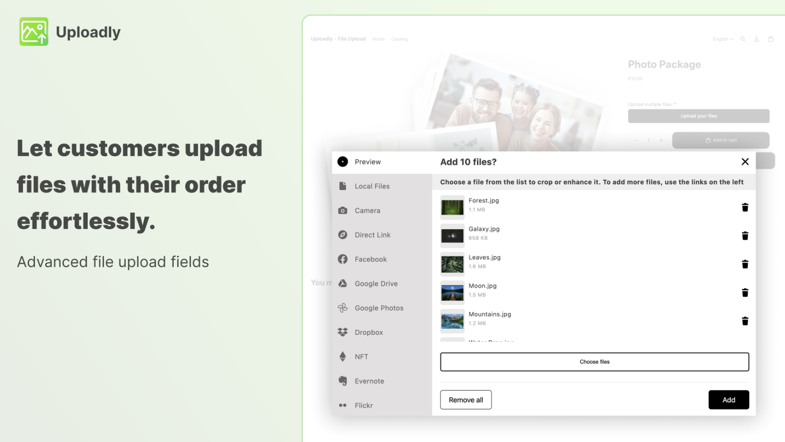 Uploading files on product page