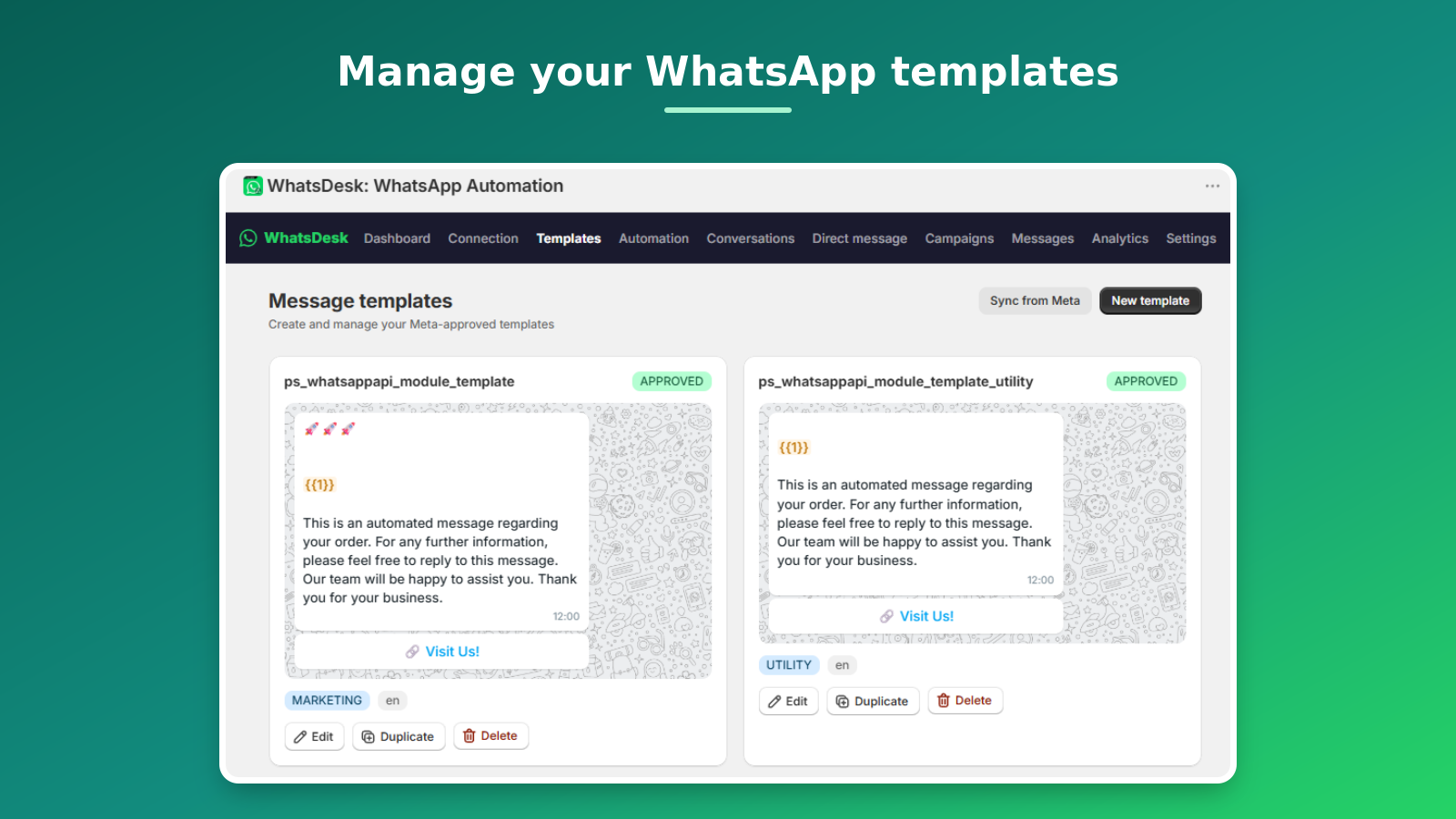 WhatsApp message templates with live previews