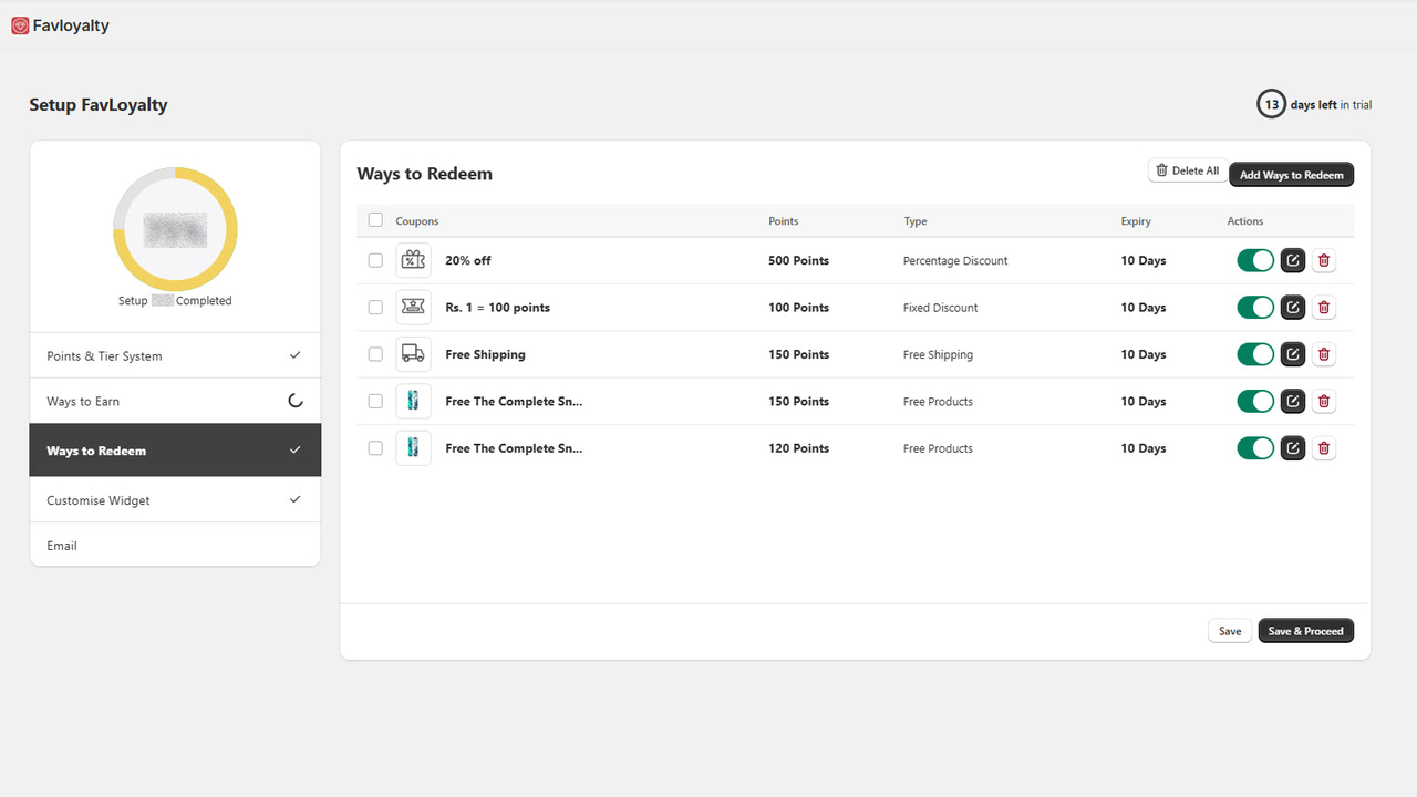 Redeem settings 