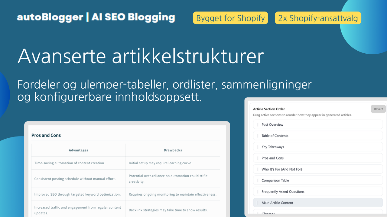 SEO-strukturinnstillinger for AI-generator
