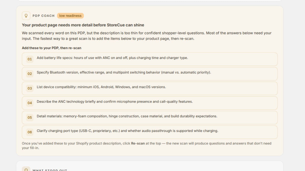 "Your product page needs more detail" guidance