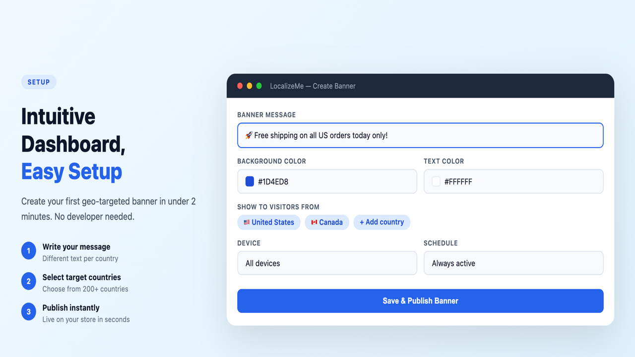 Easy banner setup dashboard, no code required