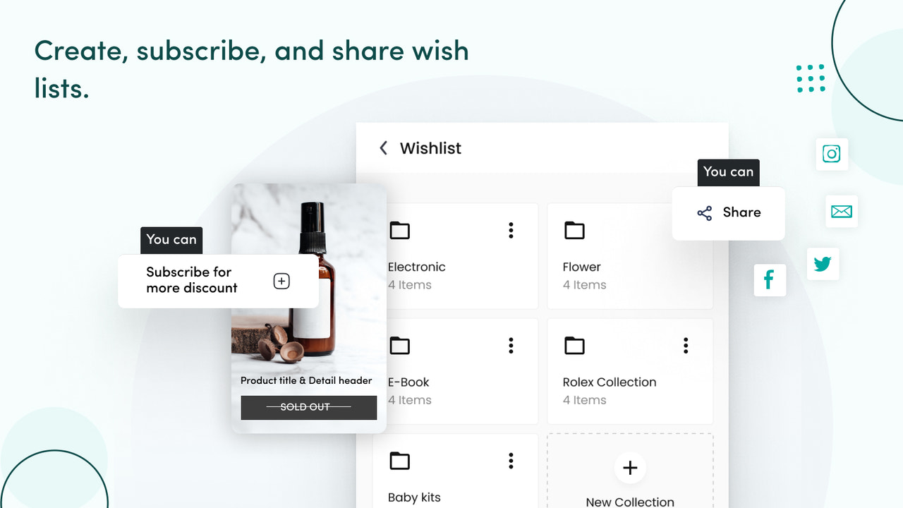 Create, subscribe, and share wishlist with guest wishlist.