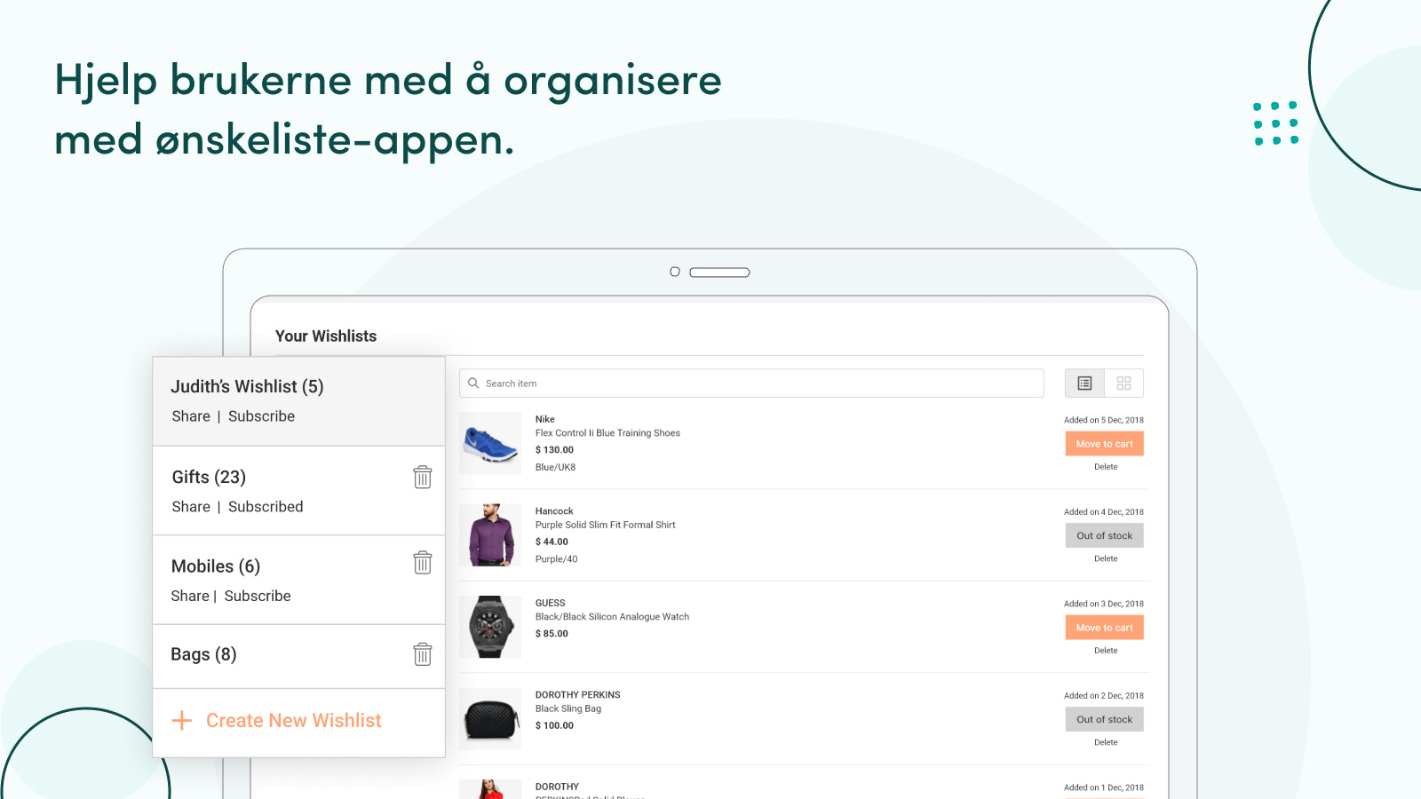 Flere ønskelister og favorittalternativer tilgjengelig.