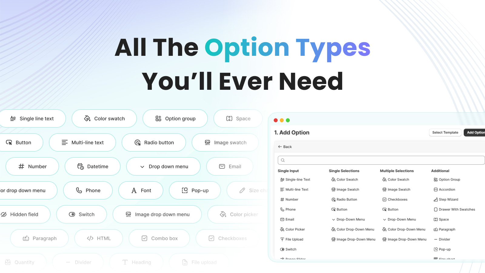 advanced product options like radio, text filed, swatches, etc