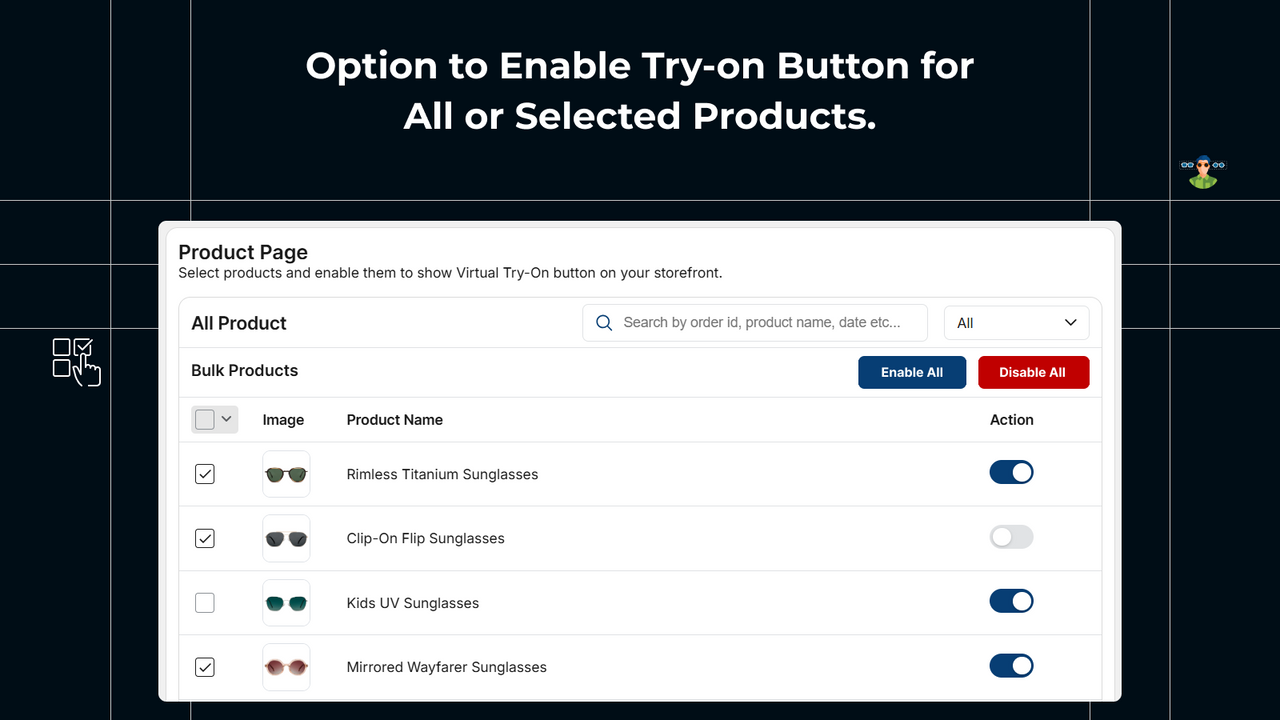 Enable virtual try-on button for all or selected products