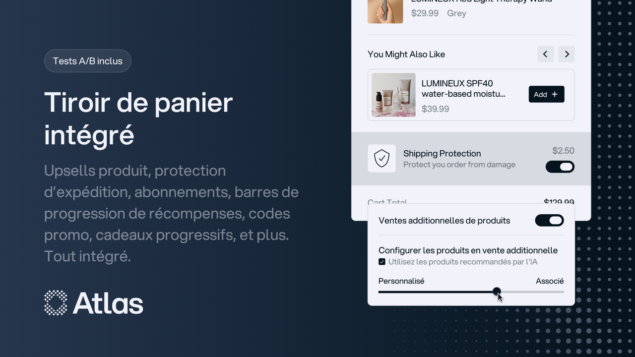 Upsells panier, protection livraison et barre de récompenses