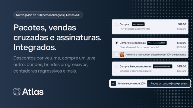 Upsells de bundle nativos, cross-sells e subscrições incluídas