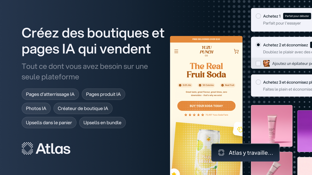 Atlas AI créateur de boutique et de pages pour Shopify avec up