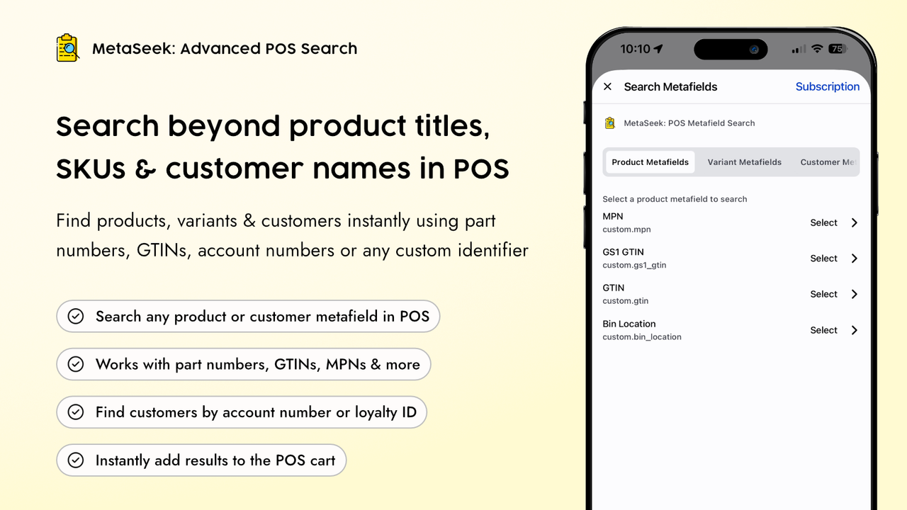 MetaSeek Shopify POS Metafield Search