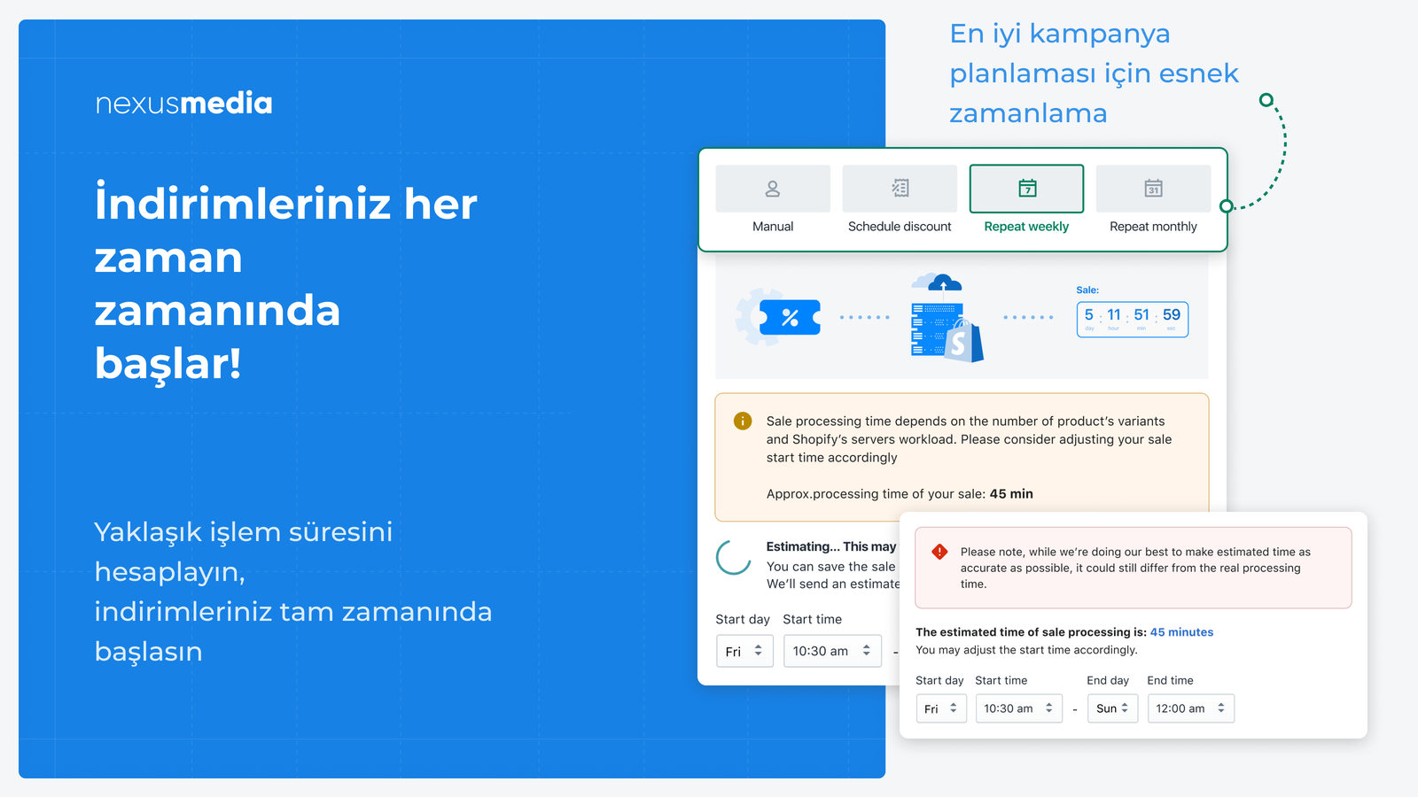 İşlem süresi hesaplama, esnek indirim zamanlama aracı