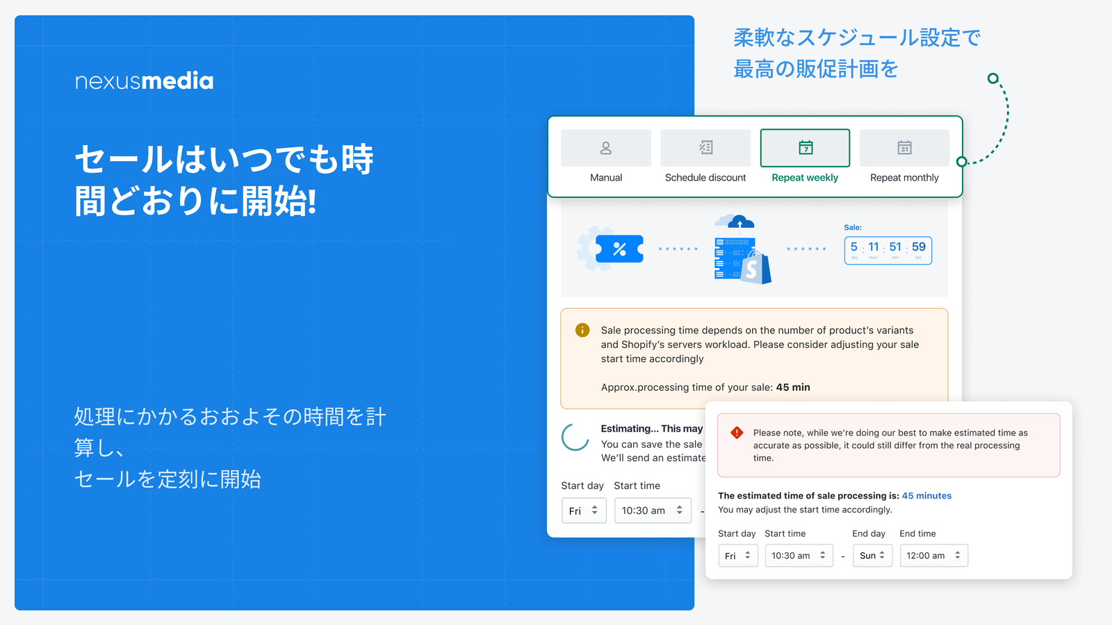 処理時間の計算、柔軟なセール予約ツール