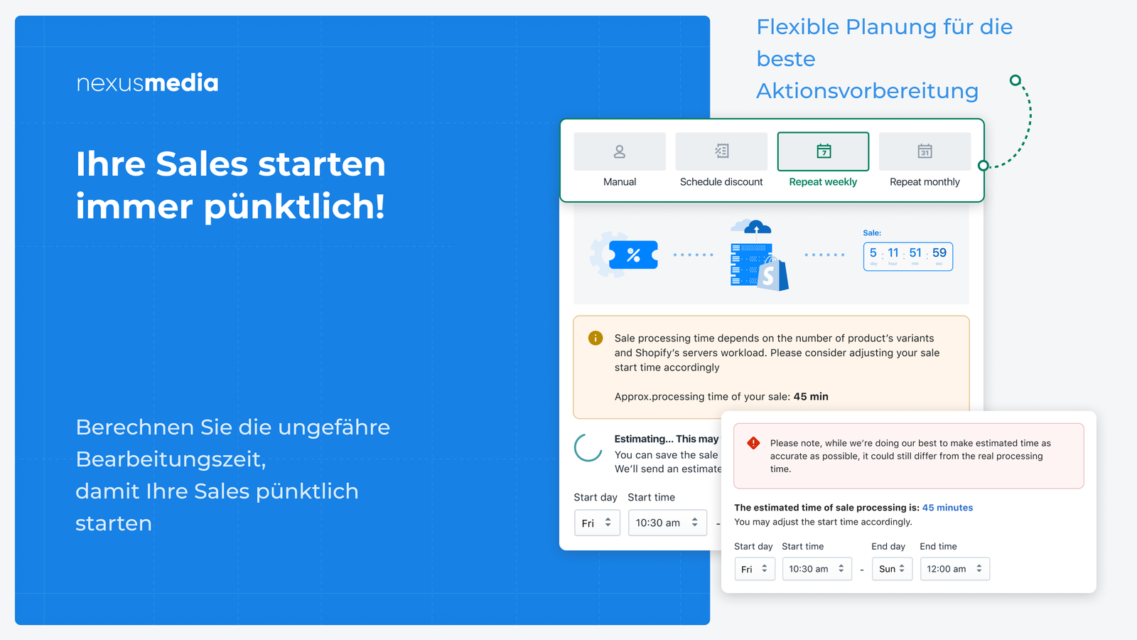 Bearbeitungszeit-Berechnung, flexible Sale-Planung
