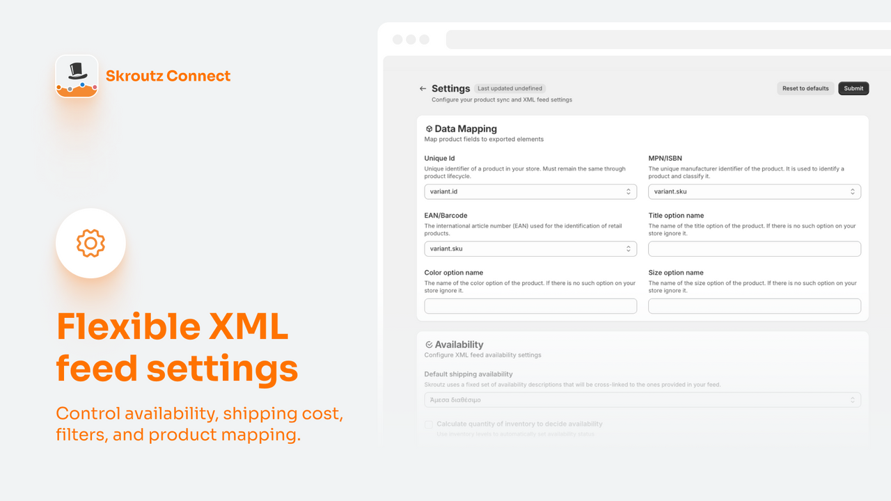 Control availability, shipping cost, filters, and product map
