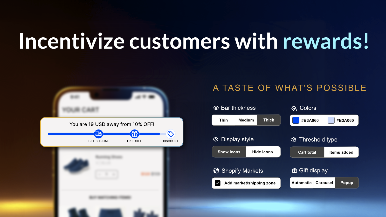 Free shipping bar & progress bar boost average order value.