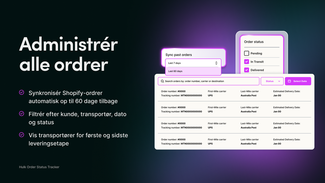 Shopify-sporing med styring af alle ordrer