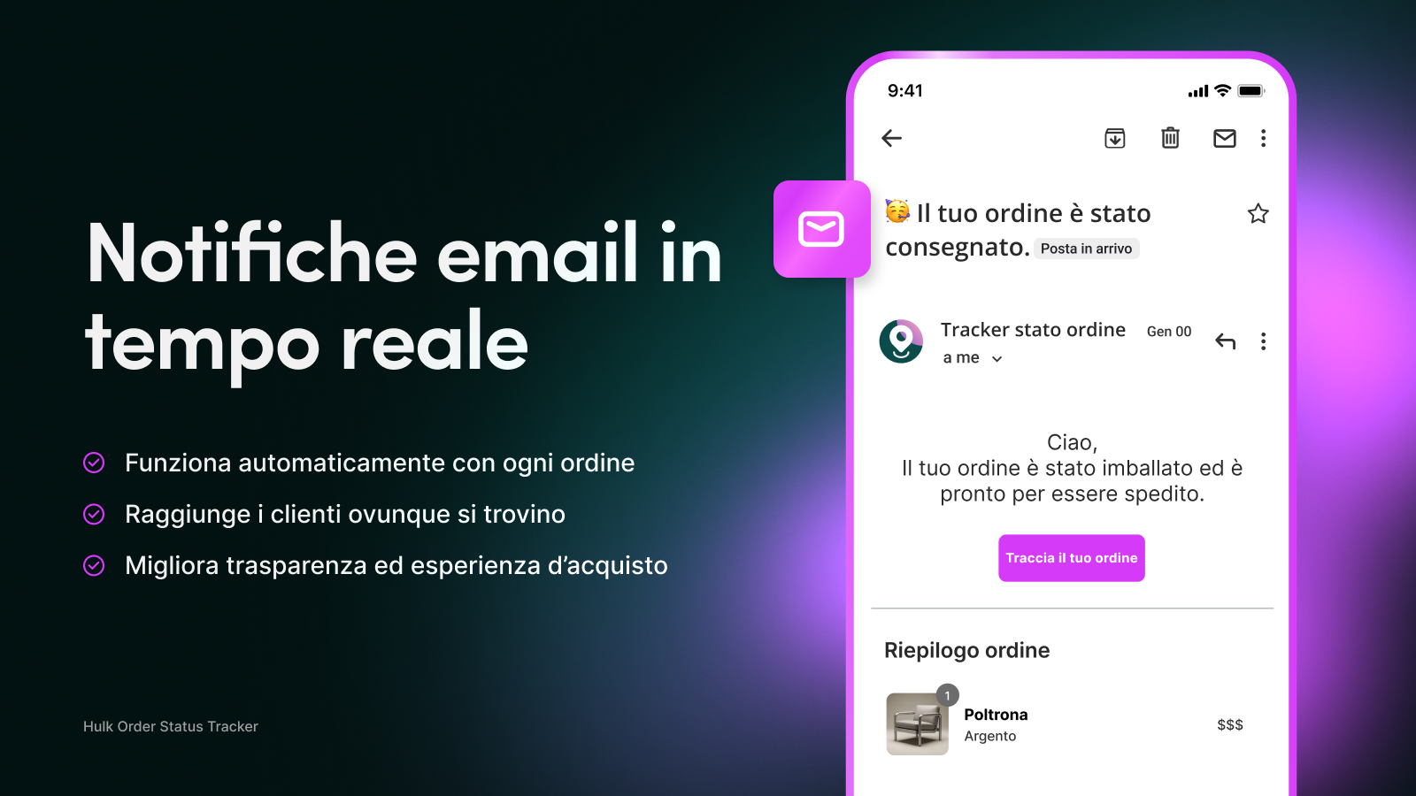 Tracciamento Shopify con email in tempo reale