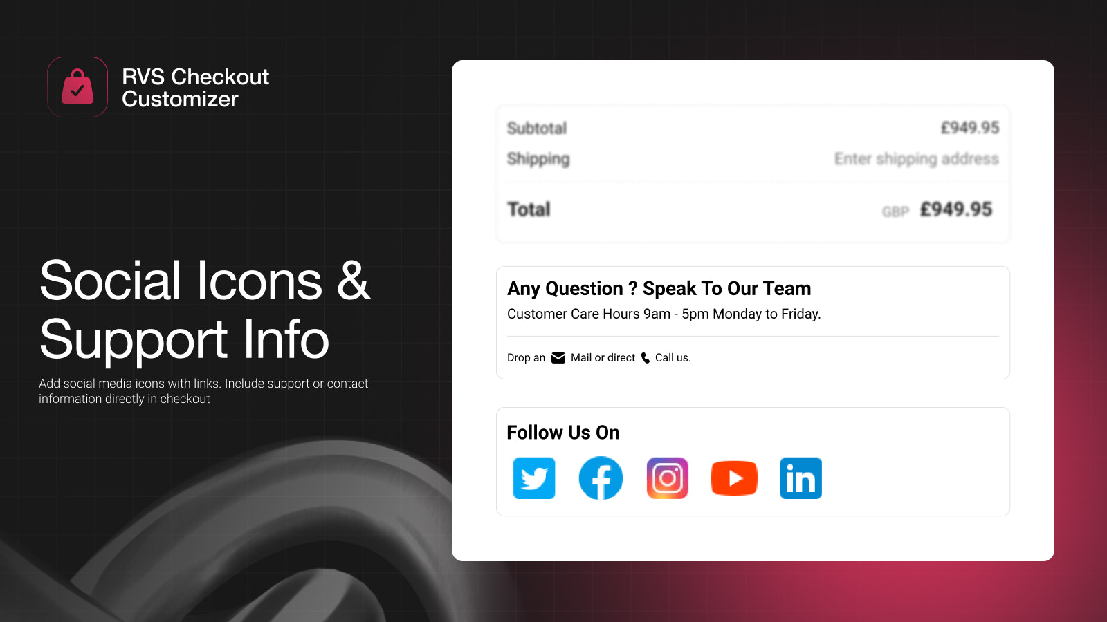 Social Icons and Support Info
