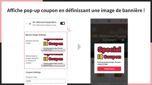 Affiche pop-up coupon en définissant une image de bannière !