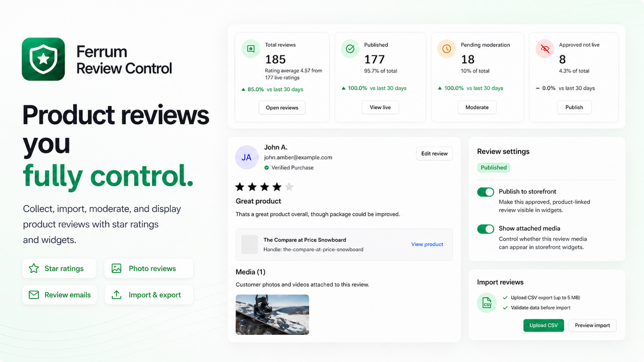 Ferrum Review Control - Display product reviews, star ratings