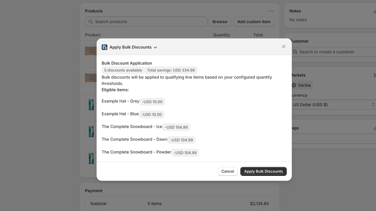 Apply bulk discounts on draft orders in admin action
