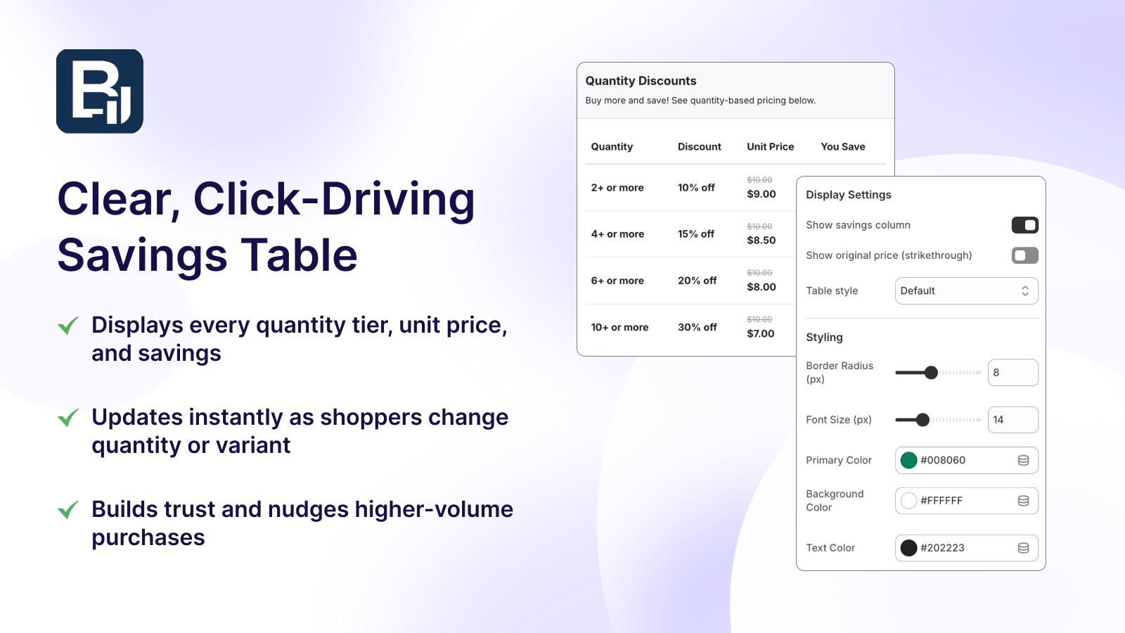 Clear click-driving savings table 
