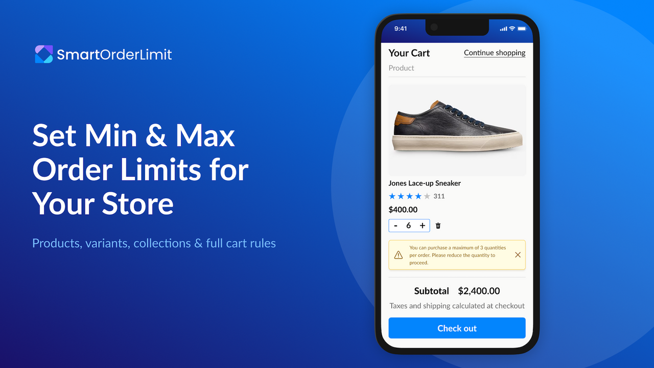 Min & max order limits across products, variants & cart.