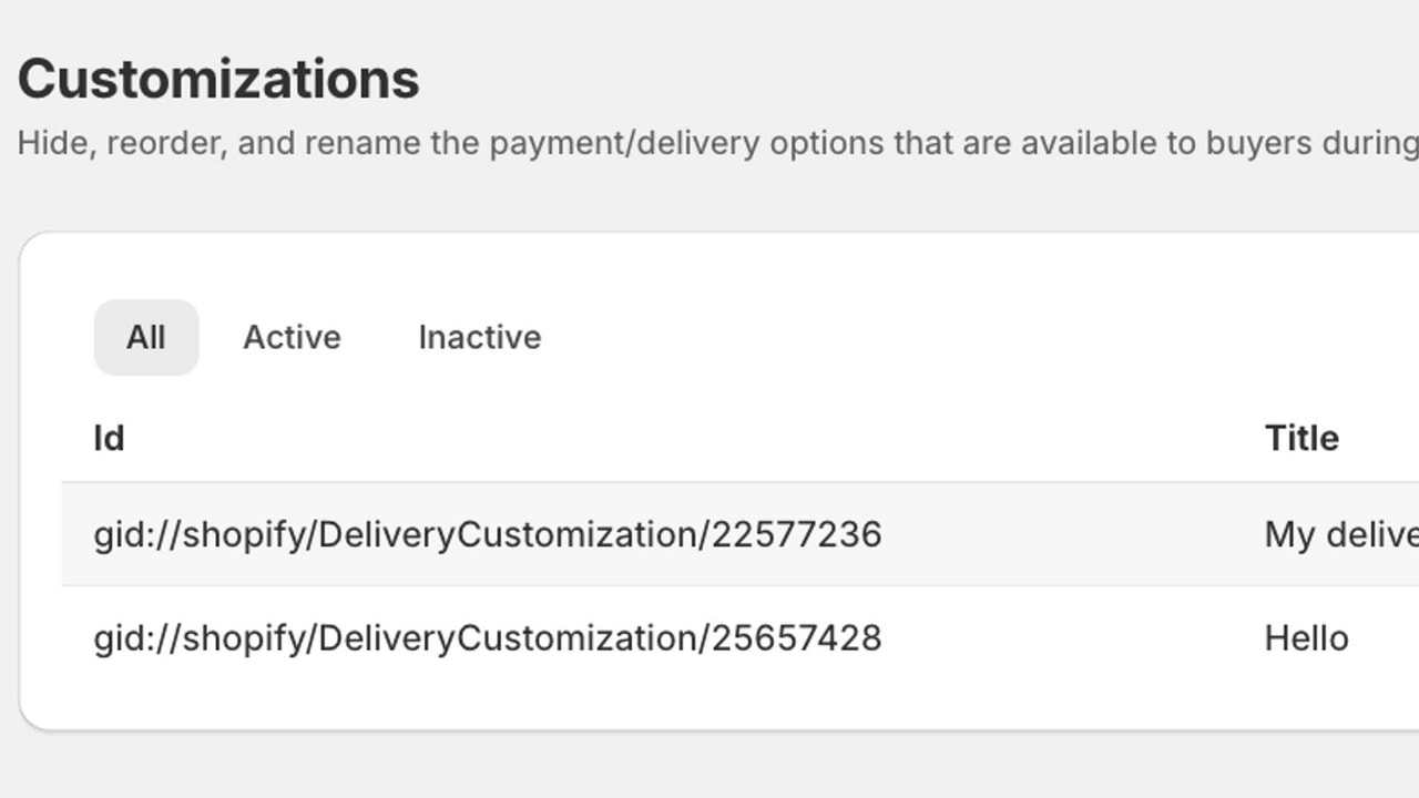 Shipping Function List