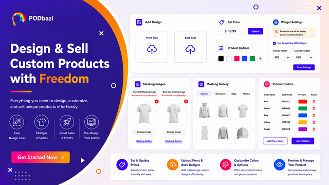 PODbazi product design setup and customization tools