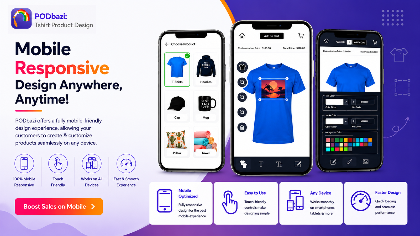 PODbazi mobile responsive product design experience