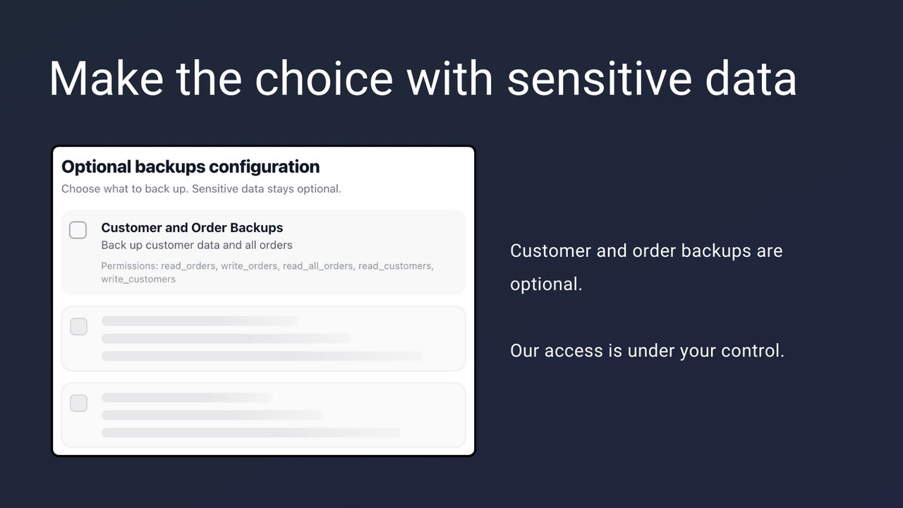 Optional sensitive data backup