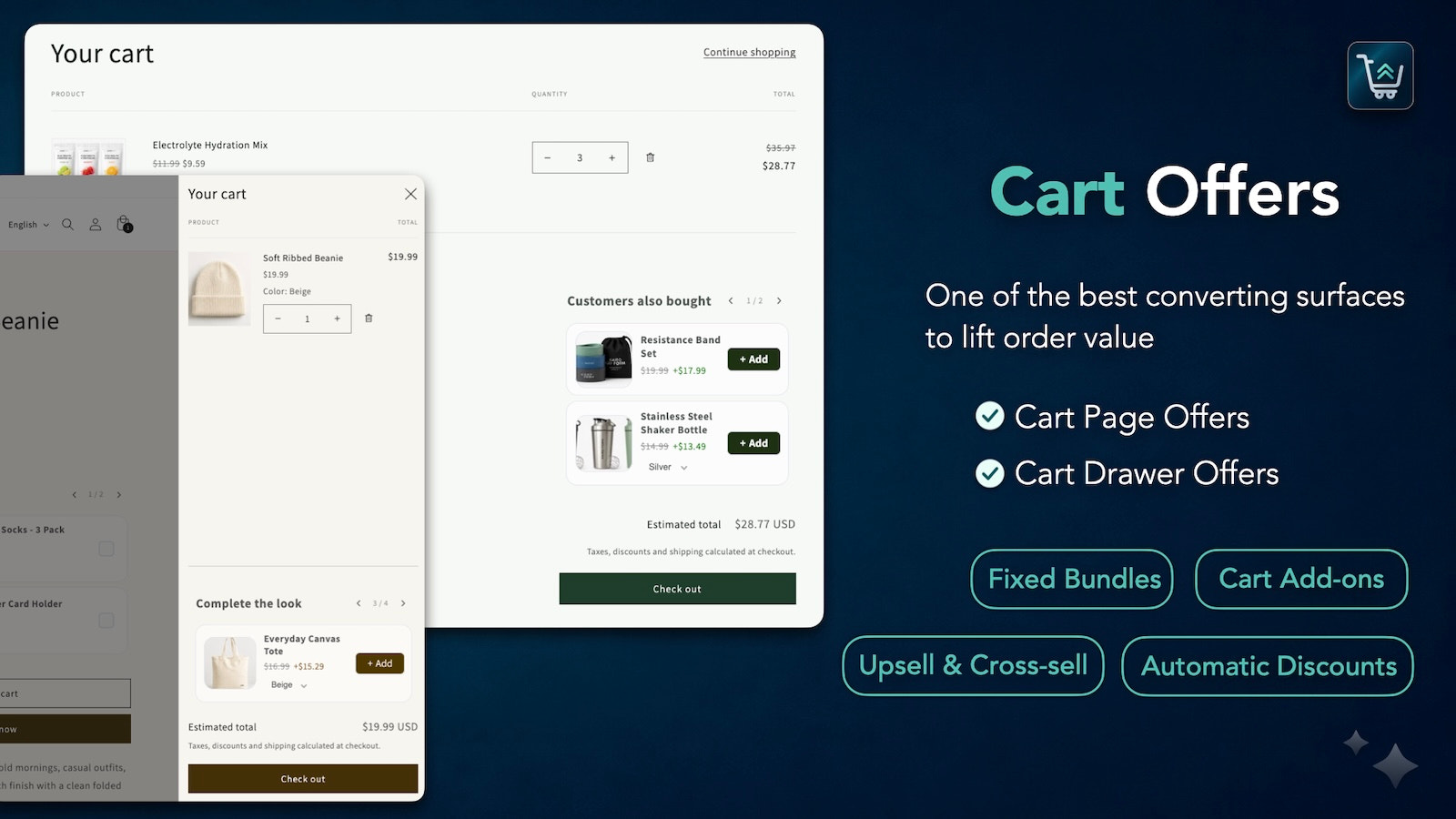 Cart drawer & cart page offers - upsell, cross-sell, bundles