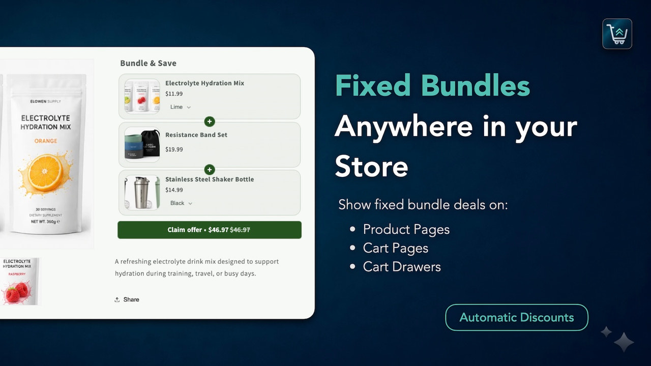 Fixed bundles across product pages, cart pages and cart drawers