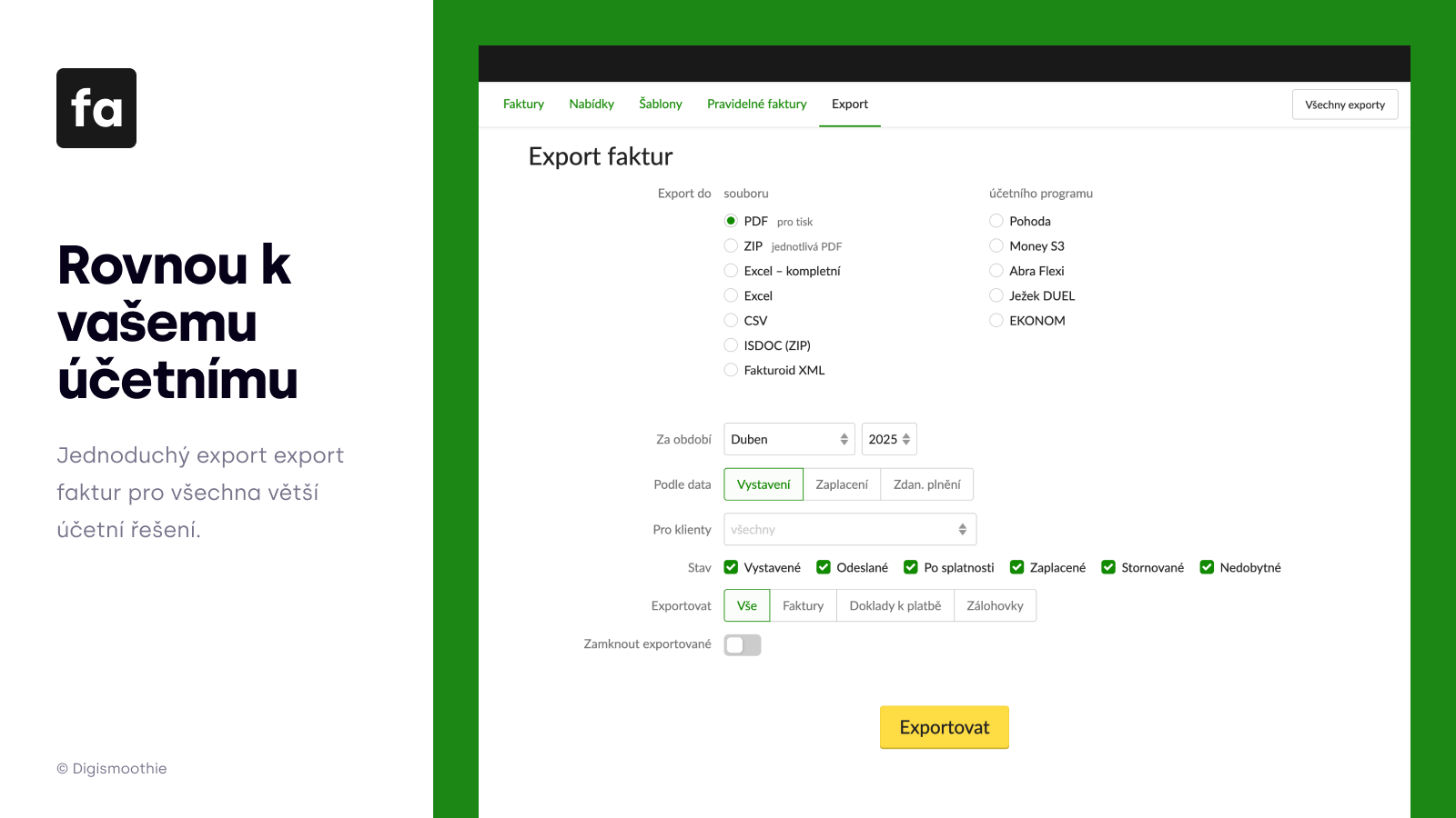 Export z Shopify do Pohoda, Ježek, Abra Flexi - Fakturoid
