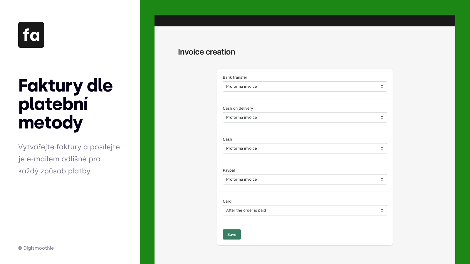 Faktury a e-maily podle platební metody v Shopify - Fakturoid